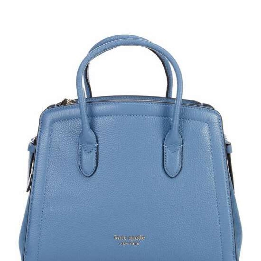 Handbags * | Best Reviews Of Kate Spade New York Knott Medium Leather Satchel Bag Manta Blue