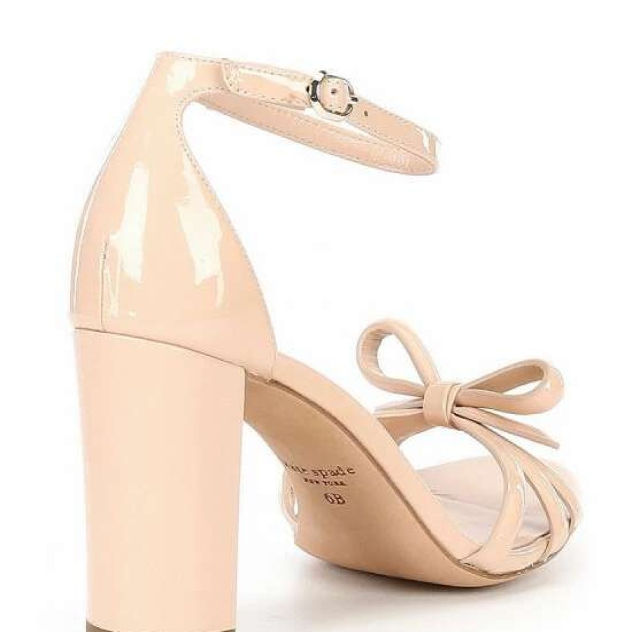 Shoes * | Best Sale Kate Spade New York Flamenco Patent Leather Bow Detail Dress Sandals Peach Shake