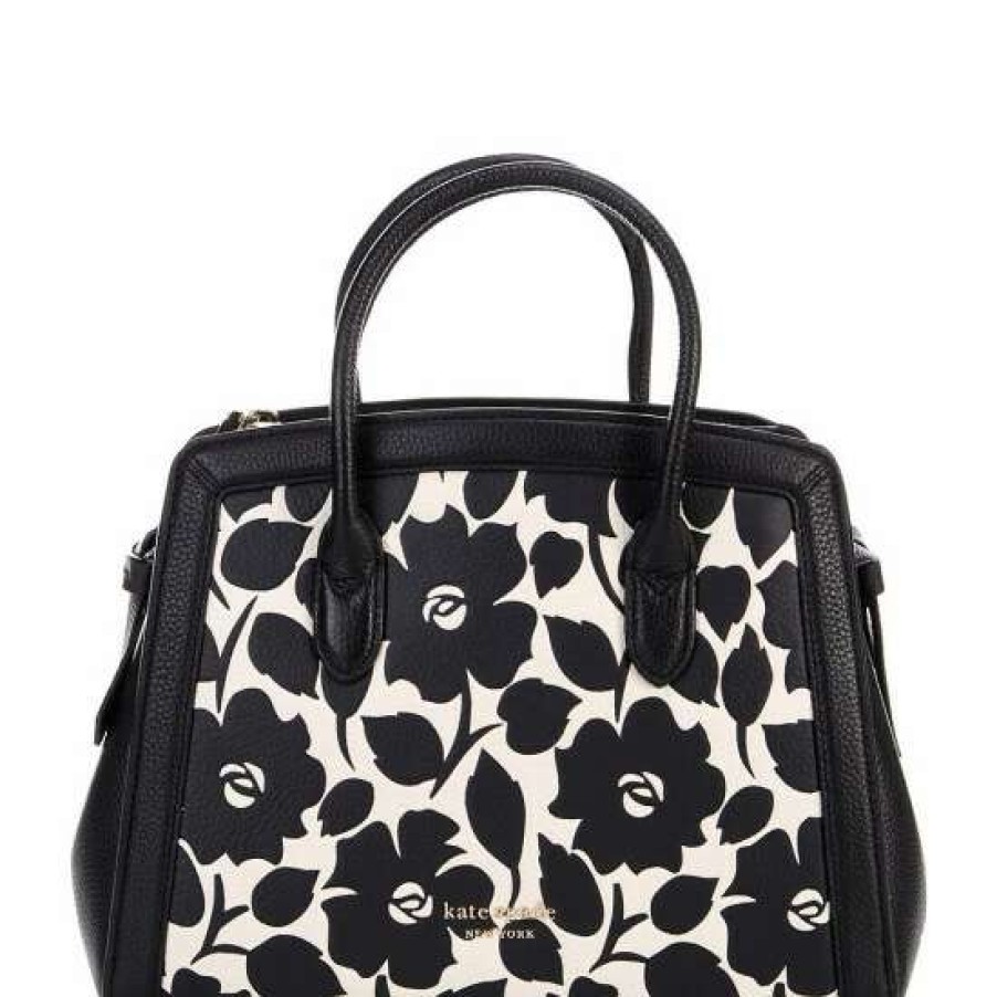 Handbags * | Cheap Kate Spade New York Knott Rosy Garden Embossed Pebbled Leather Medium Satchel Bag Black Multi