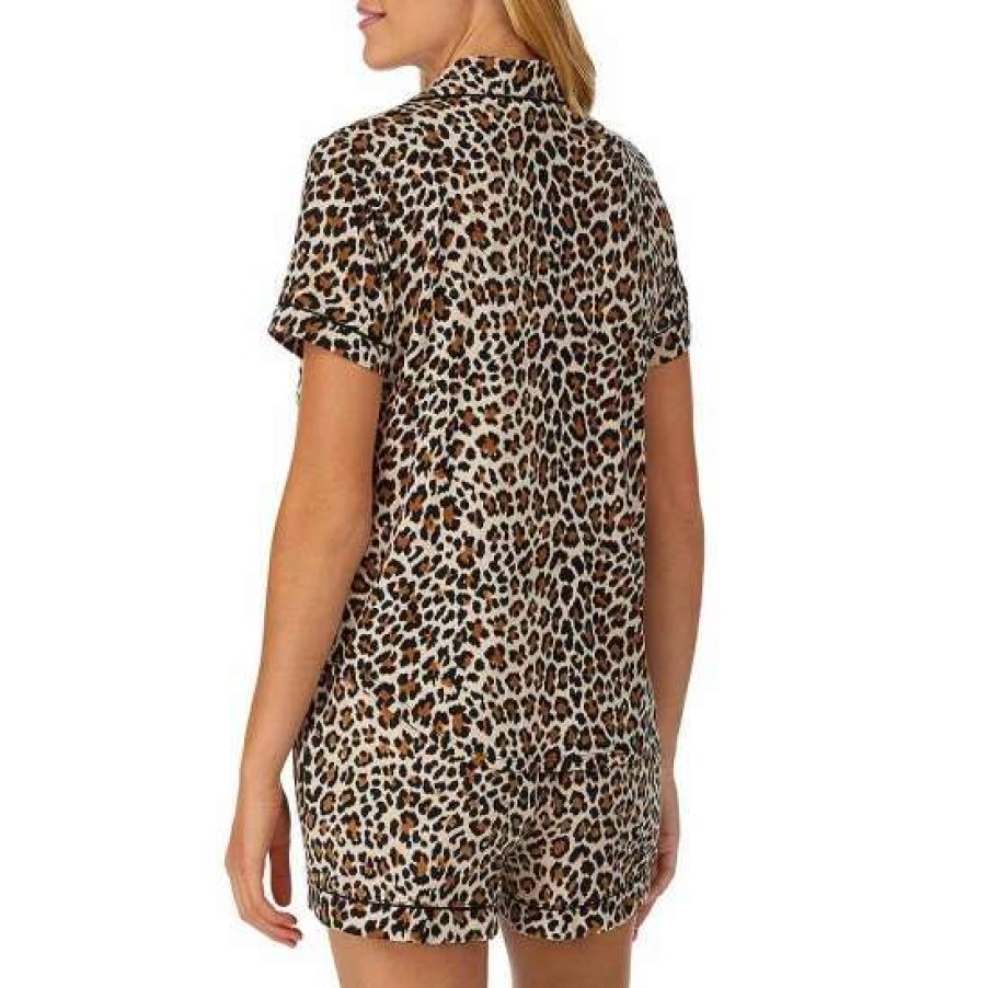 Lingerie * | New Kate Spade New York Animal Print Jersey Button-Front Top & Shorts Coordinating Pajama Set Brown Animal Print