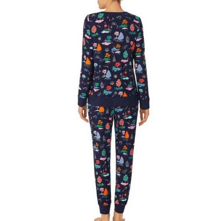 Lingerie * | Brand New Kate Spade New York Long Sleeve Crew Neck Camping Print Pajama Set Navy/Print