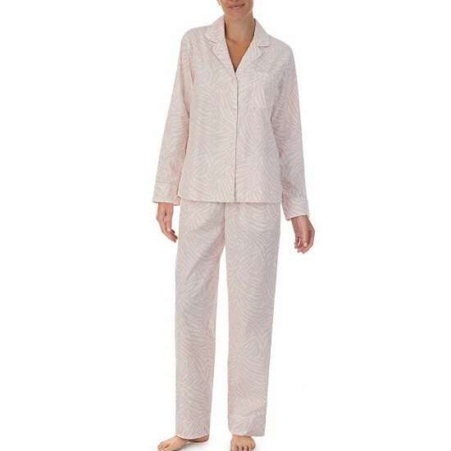 Lingerie * | Best Reviews Of Kate Spade New York Zebra Striped Long Sleeve Notch Collar Woven Poplin Pajama Set White/Pink