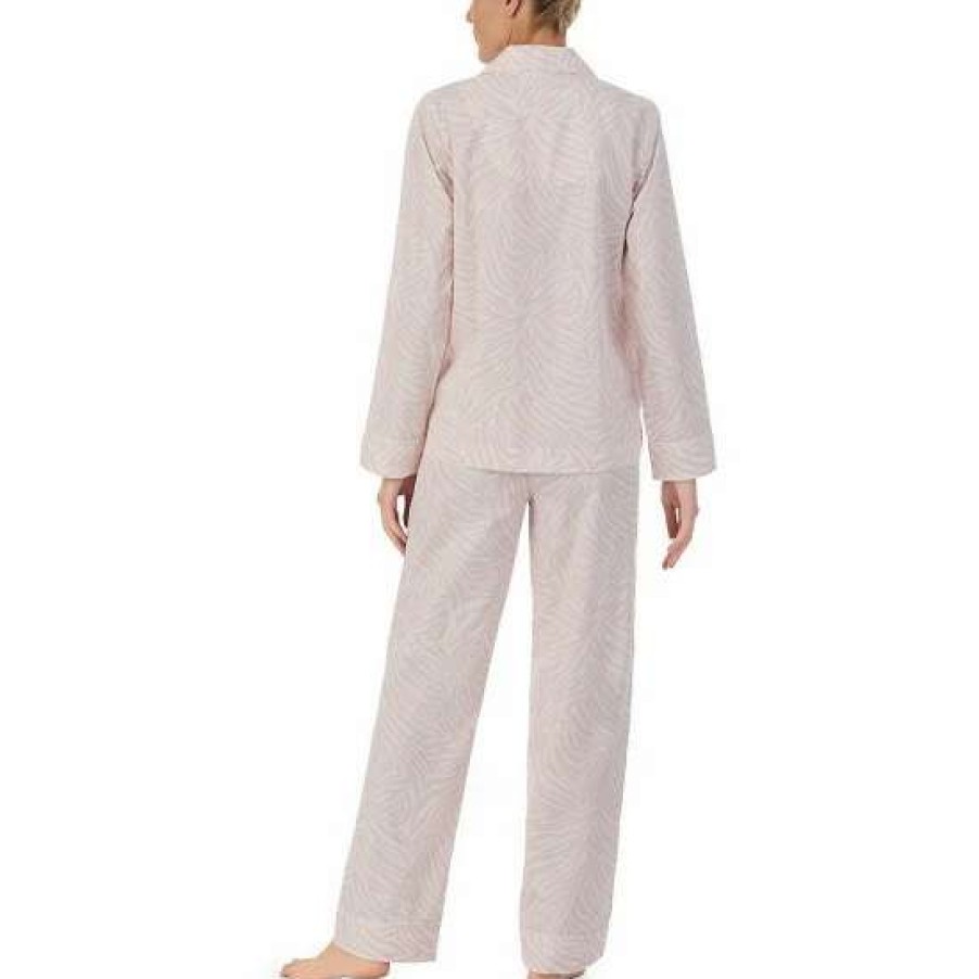 Lingerie * | Best Reviews Of Kate Spade New York Zebra Striped Long Sleeve Notch Collar Woven Poplin Pajama Set White/Pink