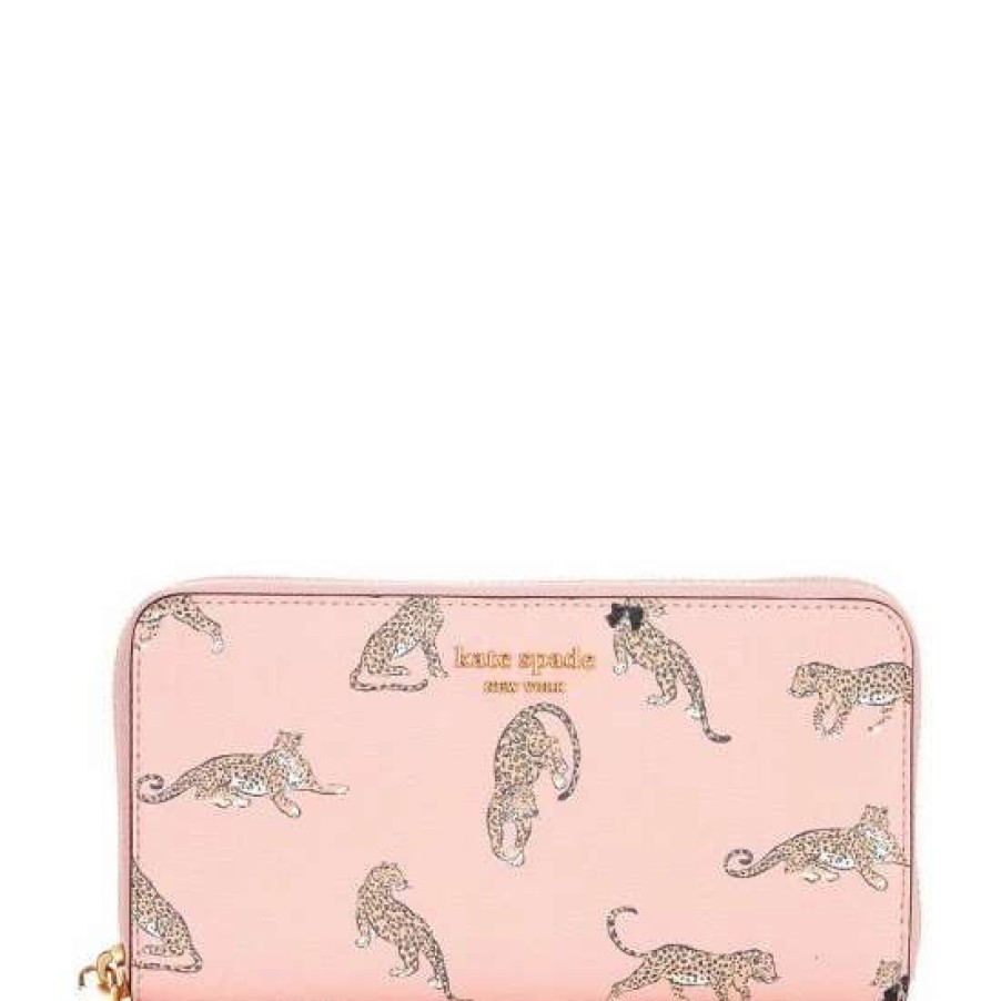 Handbags * | Deals Kate Spade New York Morgan Leopard Zip Around Continental Wallet Dancer Pink