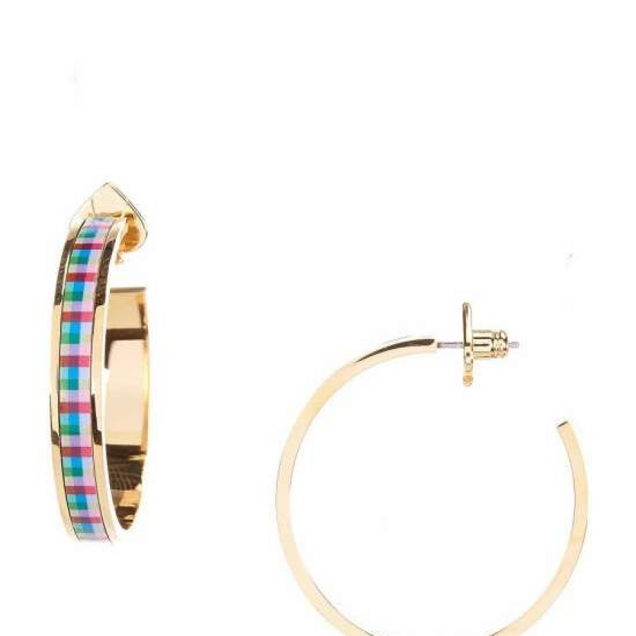 Accessories * | Wholesale Kate Spade New York Plaid Hoop Earrings Blue Madras