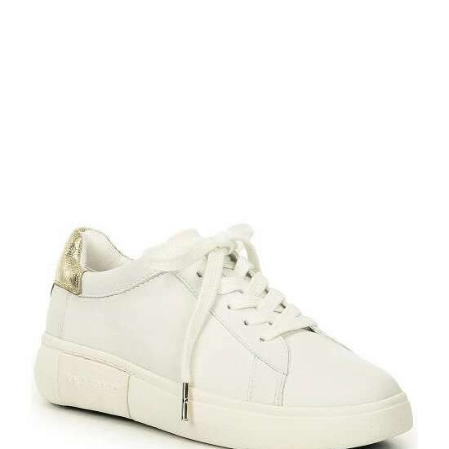 Shoes * | Discount Kate Spade New York Lift Leather Gold Detail Sneakers Optic White/Pale Gold