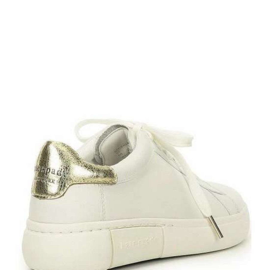 Shoes * | Discount Kate Spade New York Lift Leather Gold Detail Sneakers Optic White/Pale Gold