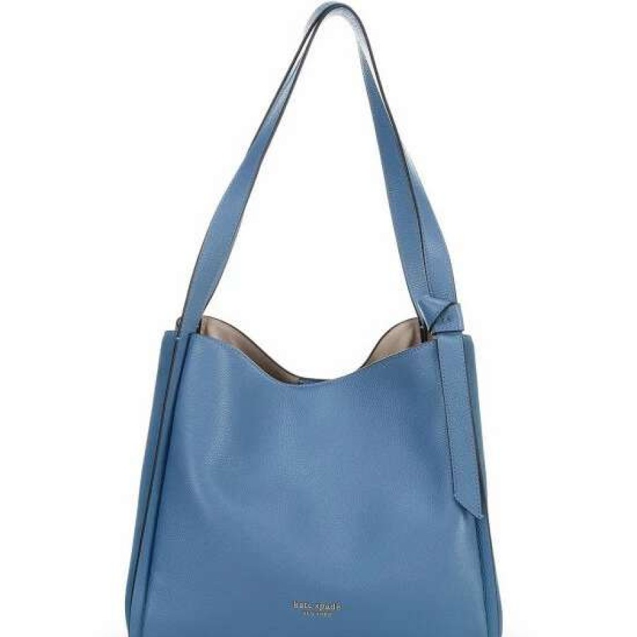 Handbags * | Brand New Kate Spade New York Knott Pebbled & Suede Leather Large Shoulder Bag Manta Blue