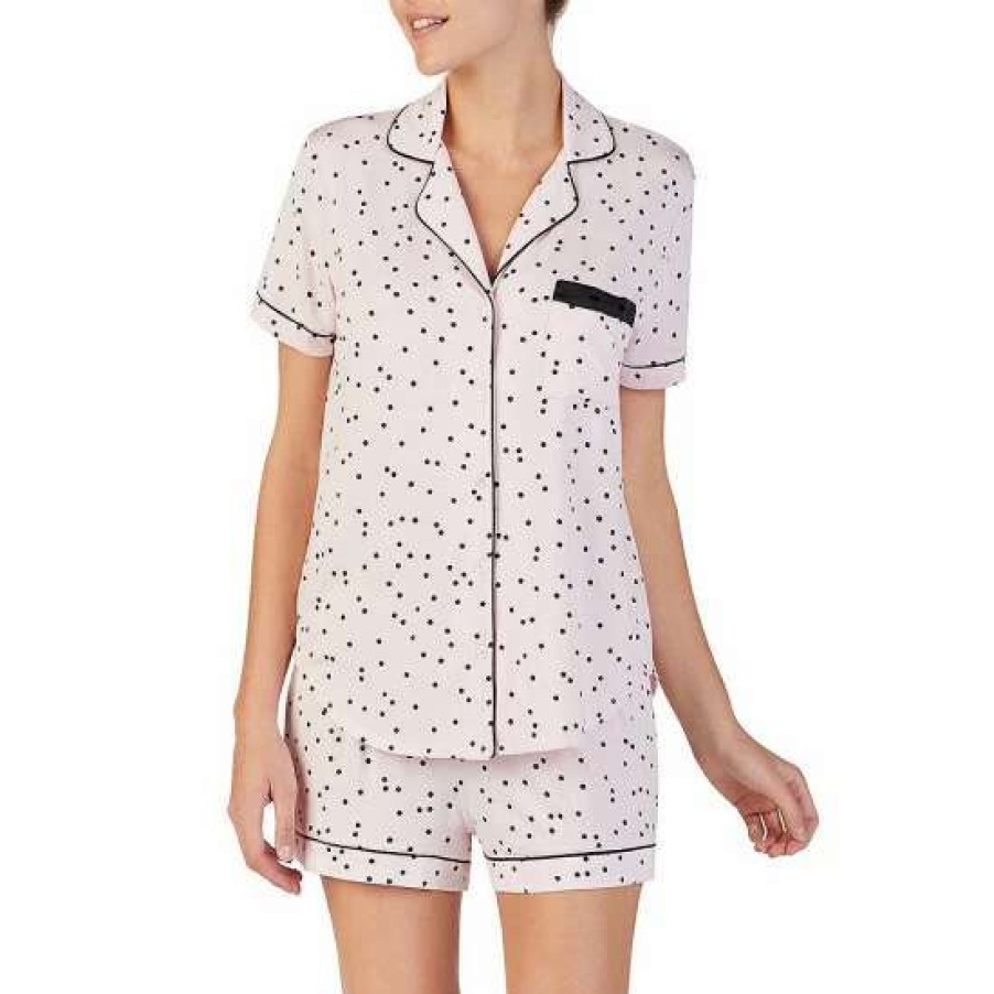 Lingerie * | Best Sale Kate Spade New York Dot Print Jersey Shorty Coordinating Pajama Set Pink Dot