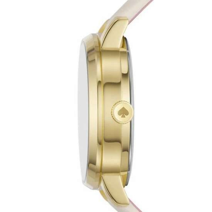 Accessories * | Hot Sale Kate Spade New York Metro Three-Hand Champagne White Leather Watch Gold/White