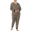 Lingerie * | Coupon Kate Spade New York Plus Size Jersey Knit Long Sleeve Scoop Neck Animal Print Pajama Set Brown Animal