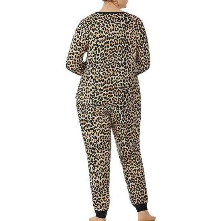 Lingerie * | Coupon Kate Spade New York Plus Size Jersey Knit Long Sleeve Scoop Neck Animal Print Pajama Set Brown Animal