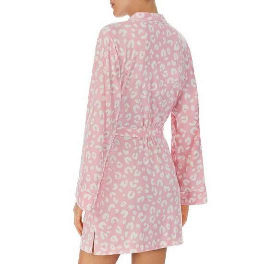 Lingerie * | Deals Kate Spade New York Animal Print Long Sleeve Shawl Collar Sweater Knit Short Robe Pink Print