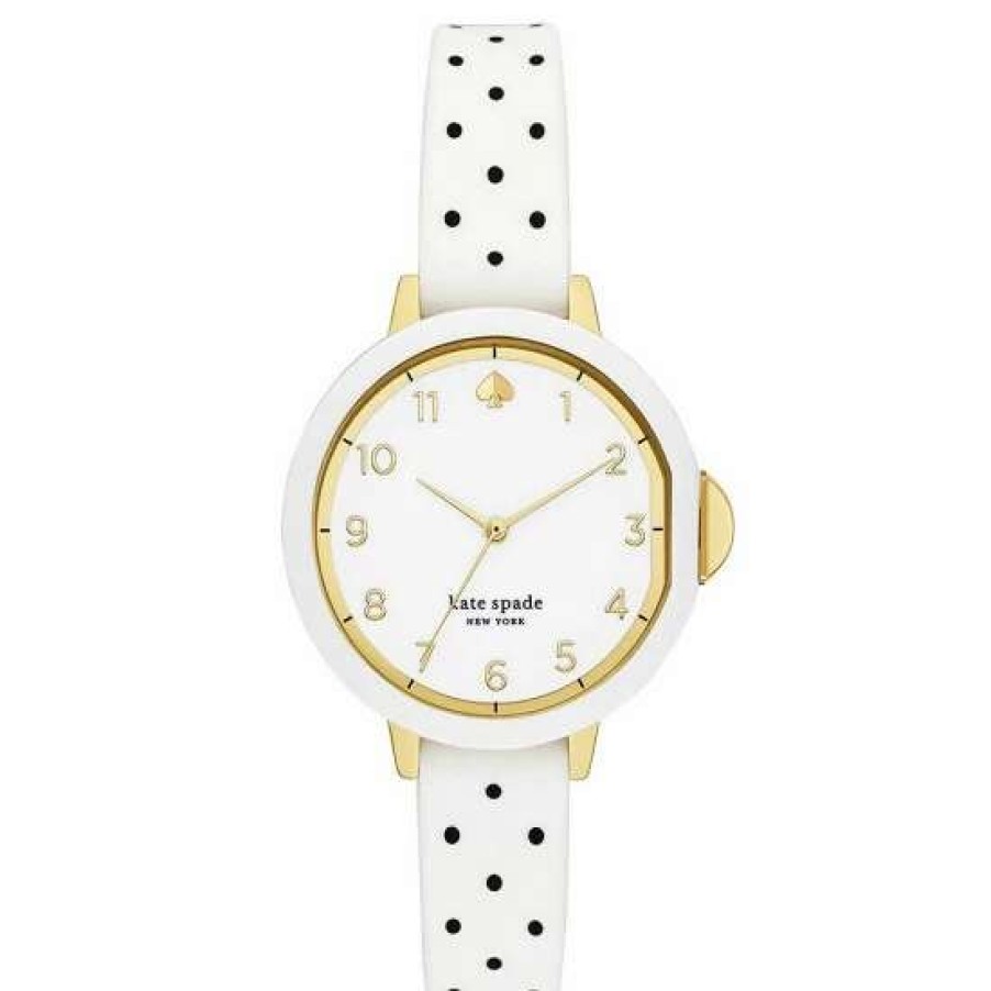 Accessories * | Deals Kate Spade New York Park Three-Hand And Black Polka Dot-Print Silicone Watch White