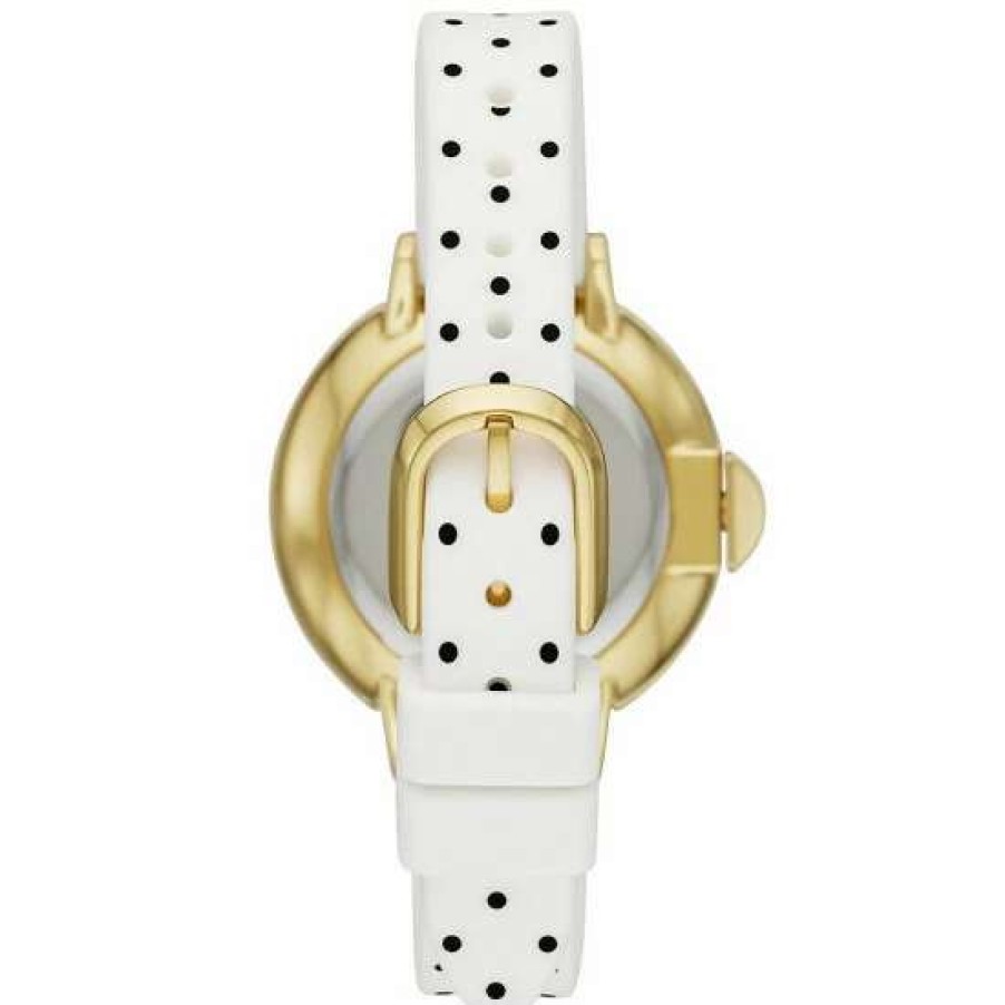 Accessories * | Deals Kate Spade New York Park Three-Hand And Black Polka Dot-Print Silicone Watch White