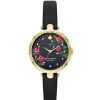 Accessories * | Top 10 Kate Spade New York Women'S Holland Three-Hand Leather Strap Watch Black