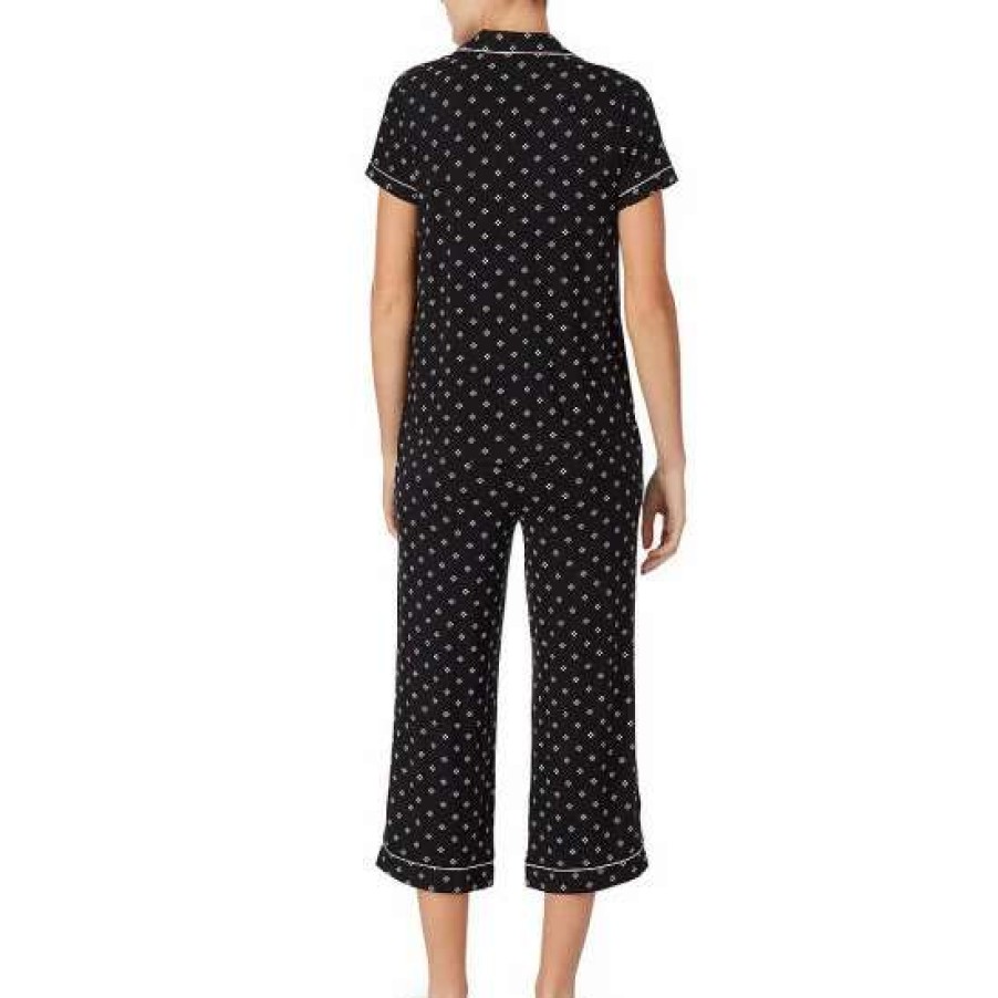 Lingerie * | Flash Sale Kate Spade New York Heart Clover Print Jersey Knit Cropped Coordinating Pajama Set Black Print