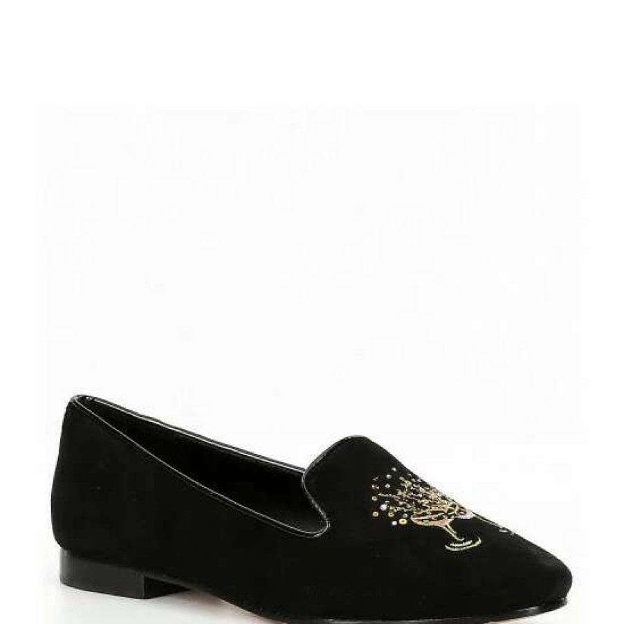 Shoes * | Flash Sale Kate Spade New York Lounge Fizzy Embroidered Embellishment Suede Loafers Black