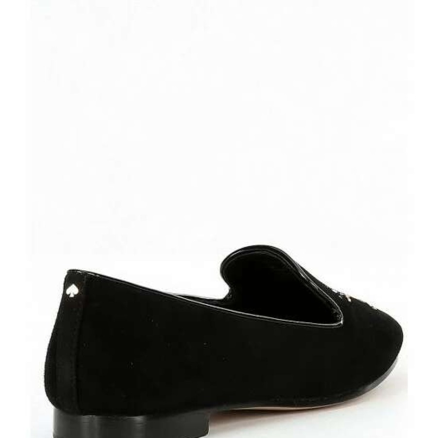 Shoes * | Flash Sale Kate Spade New York Lounge Fizzy Embroidered Embellishment Suede Loafers Black