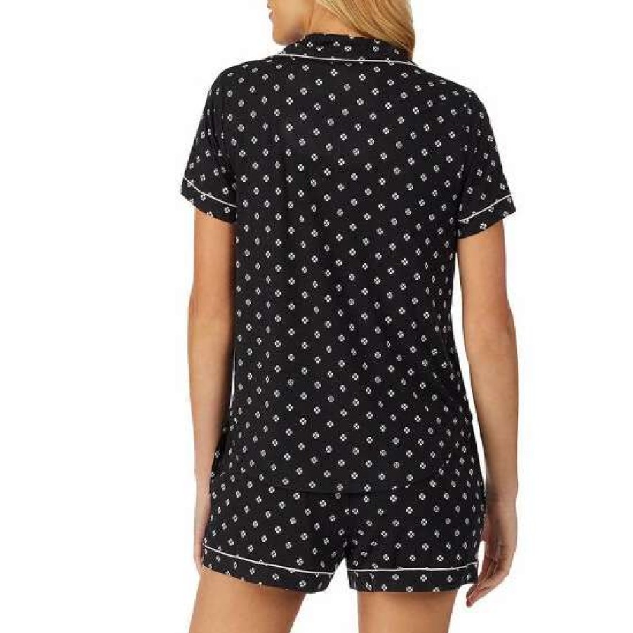 Lingerie * | Hot Sale Kate Spade New York Printed Jersey Knit Short Sleeve And Short Coordinating Pajama Set Black Print