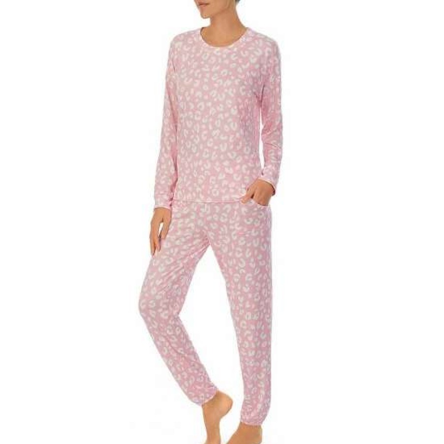 Lingerie * | Outlet Kate Spade New York Sweater Knit Long Sleeve Crew Neck Animal Print Coordinating Pajama Set Pink Print