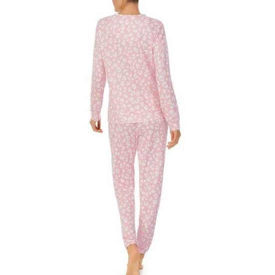 Lingerie * | Outlet Kate Spade New York Sweater Knit Long Sleeve Crew Neck Animal Print Coordinating Pajama Set Pink Print