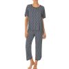 Lingerie * | Top 10 Kate Spade New York Jersey Knit Round Neck Short Sleeve Cropped Coordinating Pajama Set Navy Print