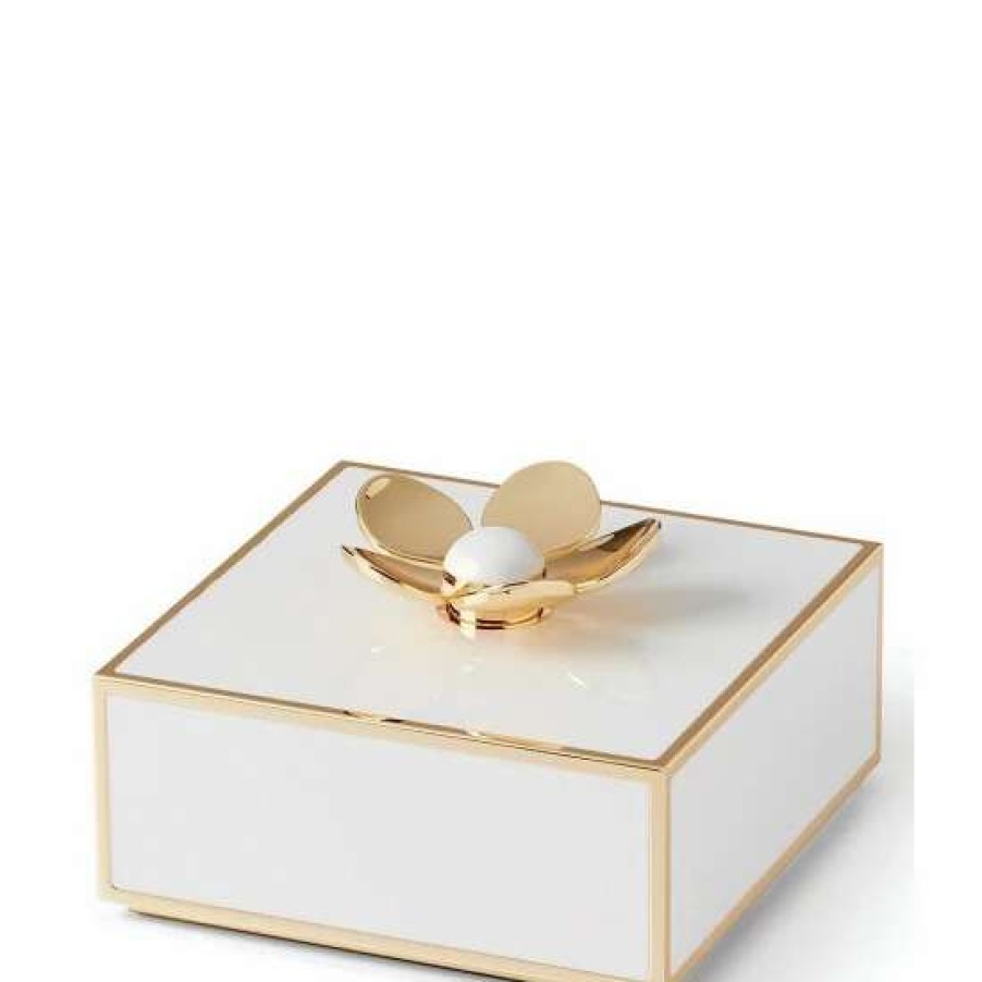 Accessories * | Best Sale Kate Spade New York Make It Pop Floral White & Gold Covered Keepsake Box