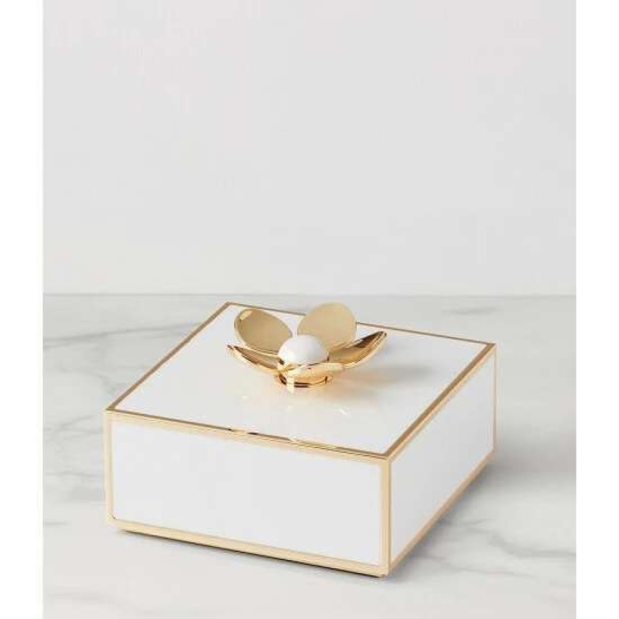 Accessories * | Best Sale Kate Spade New York Make It Pop Floral White & Gold Covered Keepsake Box