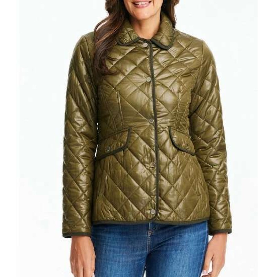 Women'S Clothing * | Buy Kate Spade New York Diamond Quilted Single Breasted Point Collar Button Front Puffer Coat Olive