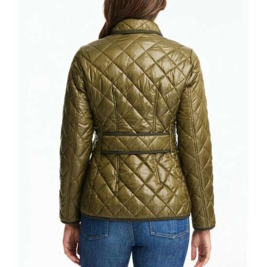 Women'S Clothing * | Buy Kate Spade New York Diamond Quilted Single Breasted Point Collar Button Front Puffer Coat Olive