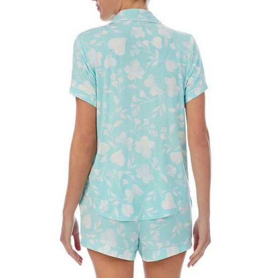 Lingerie * | Hot Sale Kate Spade New York Floral Print Short Sleeve Notch Collar Shorty Pajama Set Blue/White