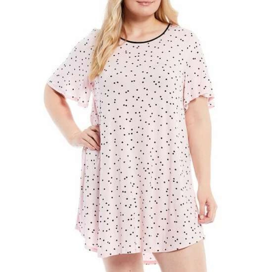 Lingerie * | Brand New Kate Spade New York Plus Size Dot Print Jewel Neck Jersey Knit Nightgown Pink Dot