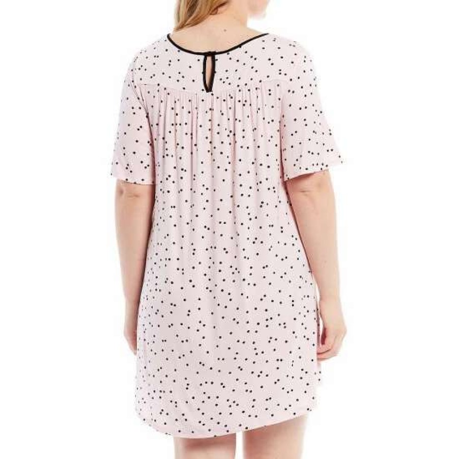 Lingerie * | Brand New Kate Spade New York Plus Size Dot Print Jewel Neck Jersey Knit Nightgown Pink Dot