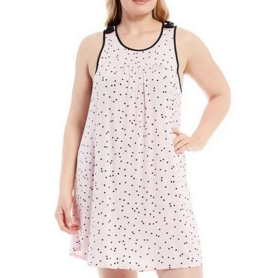 Lingerie * | Hot Sale Kate Spade New York Plus Size Dot Jersey Knit Sleeveless Chemise Pink Dot