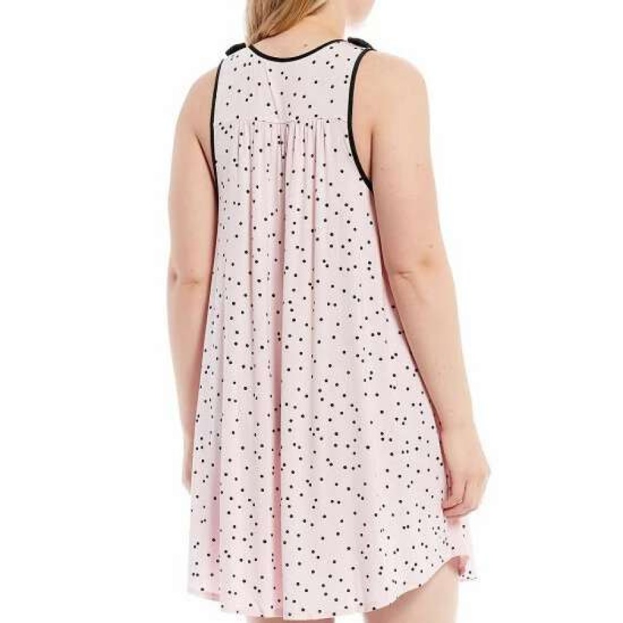 Lingerie * | Hot Sale Kate Spade New York Plus Size Dot Jersey Knit Sleeveless Chemise Pink Dot