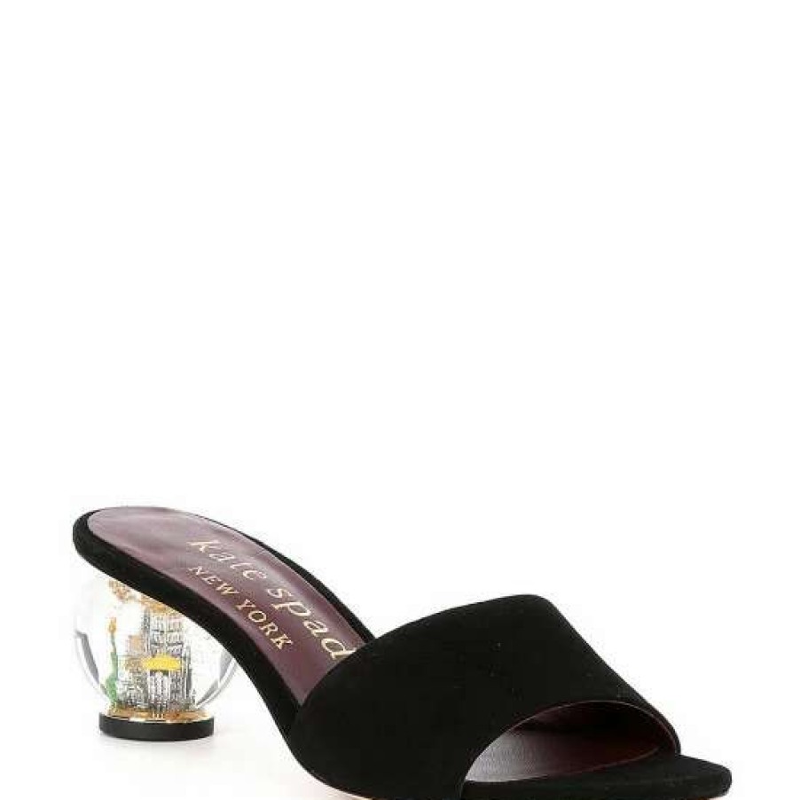 Shoes * | Best Deal Kate Spade New York Polished Suede Clear Ball Heel Slides Black