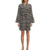 Lingerie * | Buy Kate Spade New York D Print Chenille Plush Long Sleeve Tie Front Short Cozy Wrap Robe Stripe