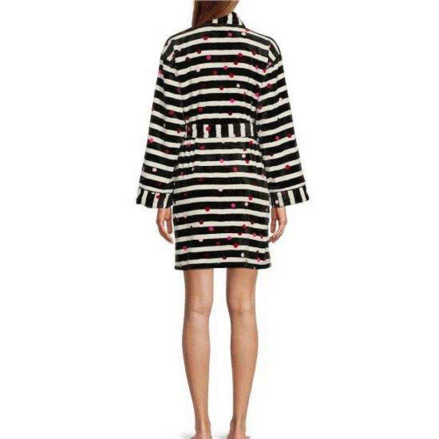 Lingerie * | Buy Kate Spade New York D Print Chenille Plush Long Sleeve Tie Front Short Cozy Wrap Robe Stripe