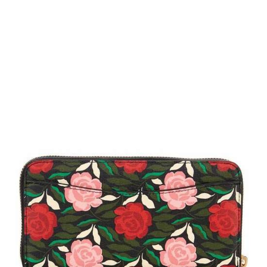 Handbags * | Flash Sale Kate Spade New York Morgan Rose Garden Zip Around Wallet Black Multi