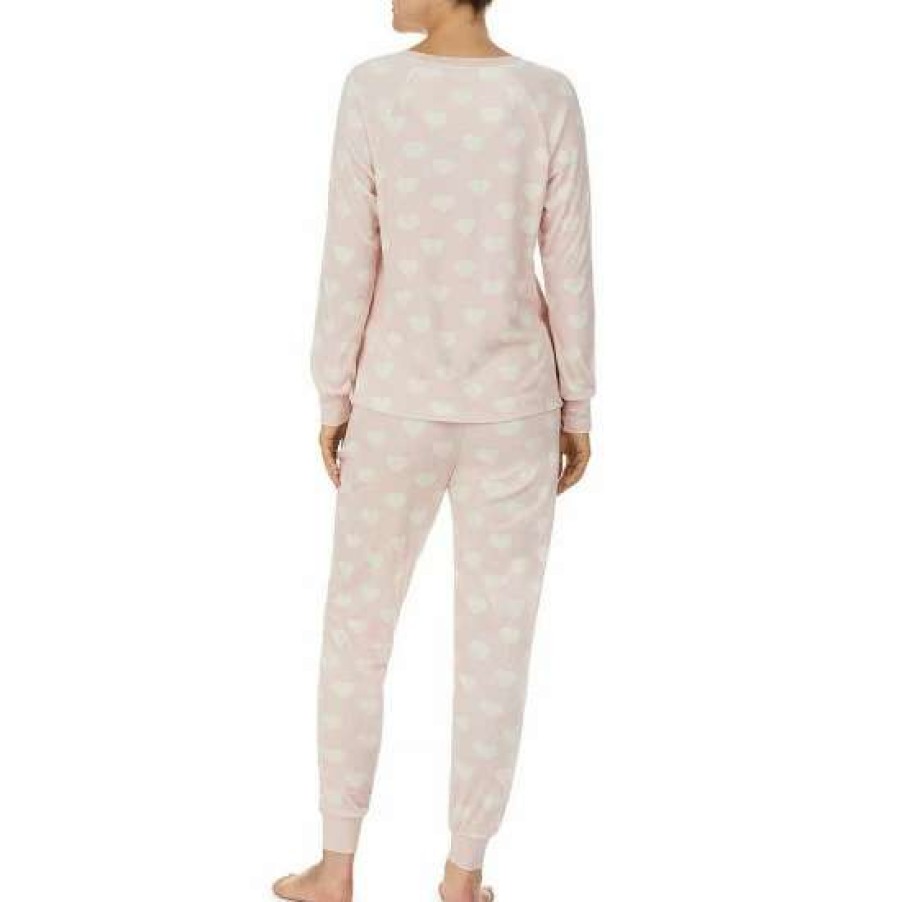 Lingerie * | Best Reviews Of Kate Spade New York Heart Print Long Sleeve Round Neck Velour Pajama Set Pink/Heart