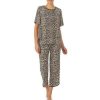 Lingerie * | Discount Kate Spade New York Animal Print Jersey Cropped Coordinating Pajama Set Brown Animal Print