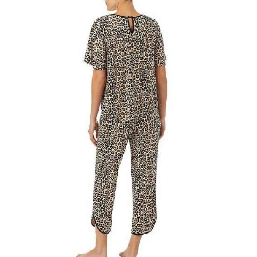 Lingerie * | Discount Kate Spade New York Animal Print Jersey Cropped Coordinating Pajama Set Brown Animal Print