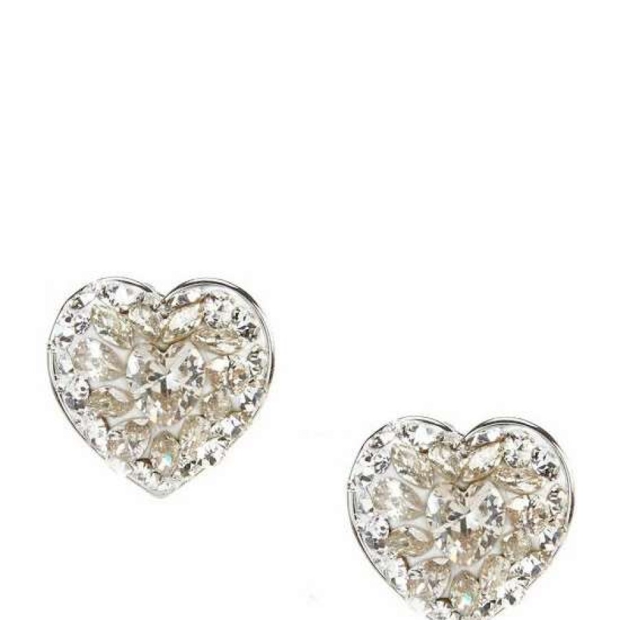 Accessories * | Budget Kate Spade New York Something Sparkly Clay Pave Heart Stud Earrings Silver