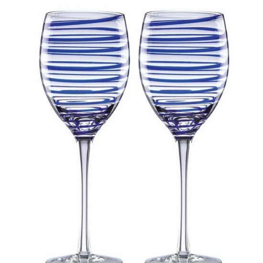 Home * | Flash Sale Kate Spade New York Charlotte Street Spiral Wine Glass Pair Blue