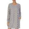 Lingerie * | Deals Kate Spade New York Long Sleeve Round Neck Dotted Print Pocketed Nightgown Grey Dot