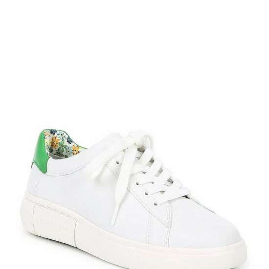 Shoes * | Hot Sale Kate Spade New York Lift Leather Lace-Up Sneakers Optic White/Fresh Greens