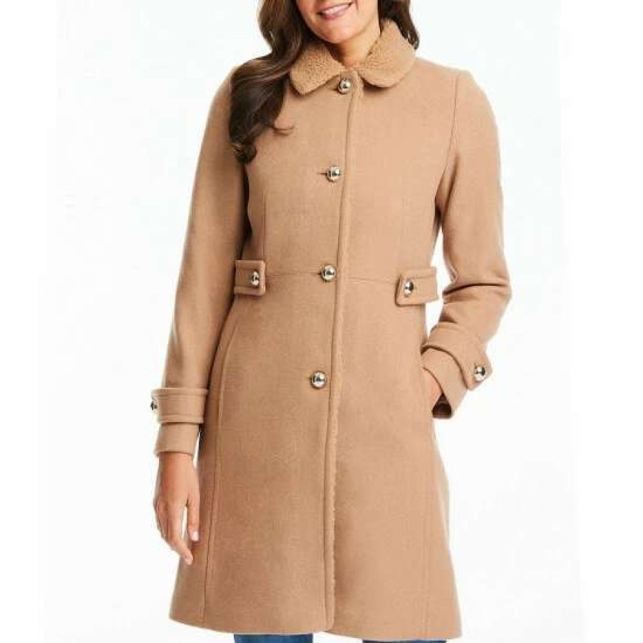 Women'S Clothing * | Coupon Kate Spade New York Faux Fur Sherpa Point Collar Long Sleeve Single Breasted Wool Blend Coat