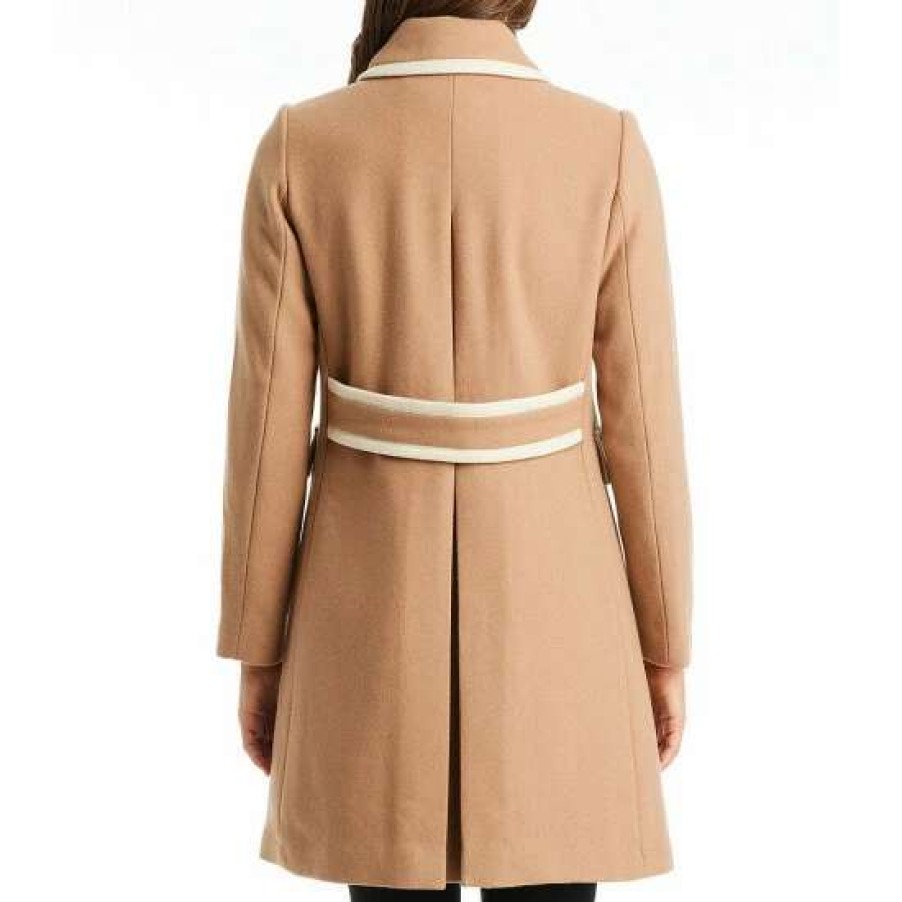 Women'S Clothing * | Cheapest Kate Spade New York Contrast Framed Single Breasted Long Sleeve Point Collar Pearl Detail Wool Blend Coat