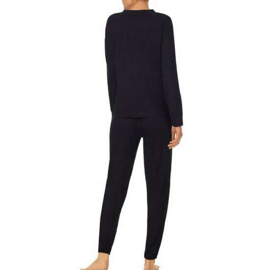 Lingerie * | Buy Kate Spade New York Sweater Knit Long Sleeve Crew Neck Winking Face Print Pajama Set Black